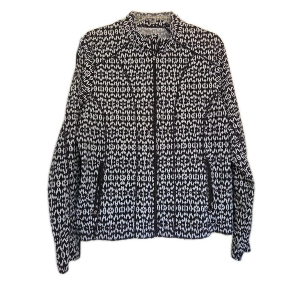 Coolibar Malawi Swim Jacket Geometric Print  UPF 50+ XL Black White Women